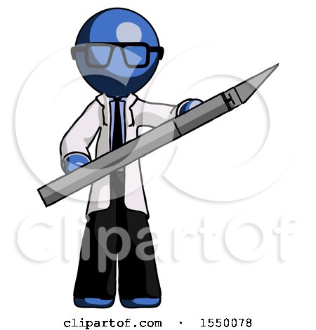 Blue Doctor Scientist Man Holding Large Scalpel by Leo Blanchette