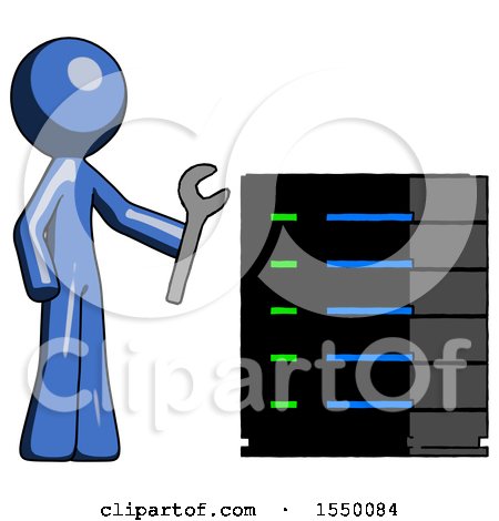 Blue Design Mascot Man Server Administrator Doing Repairs by Leo Blanchette