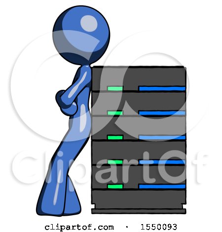 Blue Design Mascot Woman Resting Against Server Rack by Leo Blanchette