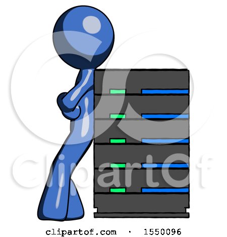Blue Design Mascot Man Resting Against Server Rack by Leo Blanchette