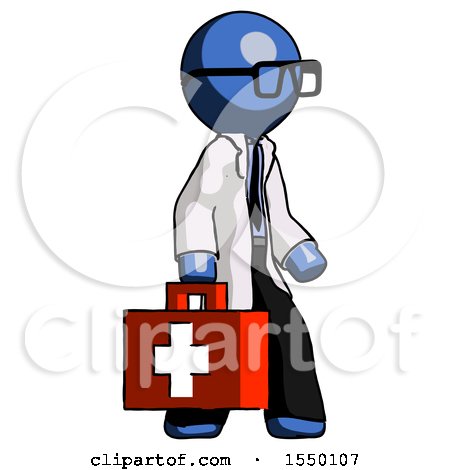 Blue Doctor Scientist Man Walking with Medical Aid Briefcase to Right by Leo Blanchette