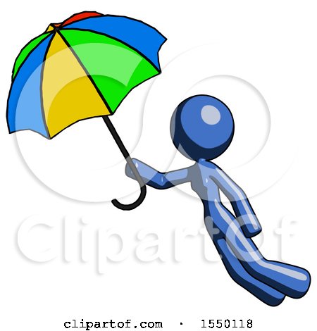 Blue Design Mascot Woman Flying with Rainbow Colored Umbrella by Leo Blanchette