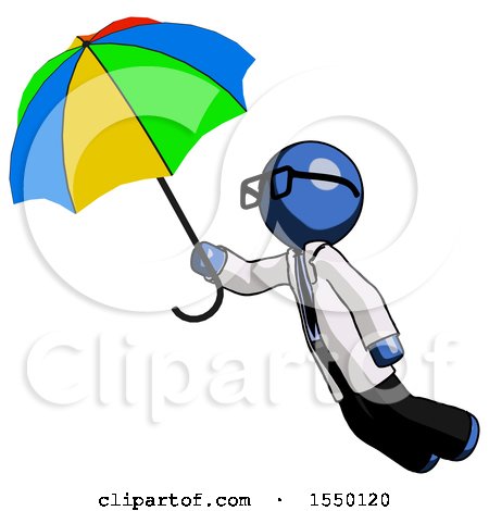 Blue Doctor Scientist Man Flying with Rainbow Colored Umbrella by Leo Blanchette