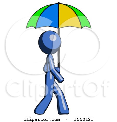 Blue Design Mascot Woman Walking with Colored Umbrella by Leo Blanchette