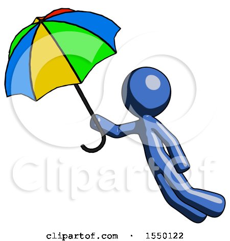 Blue Design Mascot Man Flying with Rainbow Colored Umbrella by Leo Blanchette