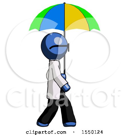 Blue Doctor Scientist Man Walking with Colored Umbrella by Leo Blanchette