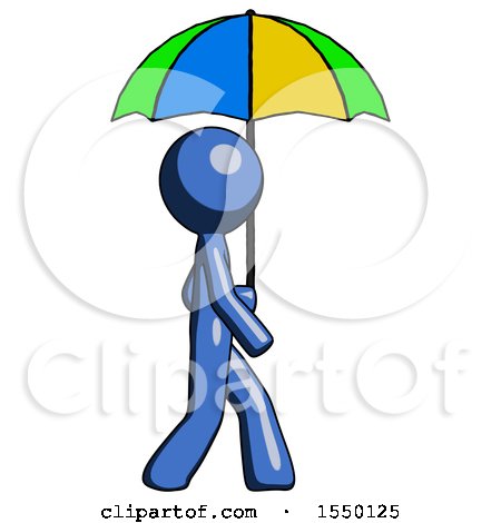 Blue Design Mascot Man Walking with Colored Umbrella by Leo Blanchette