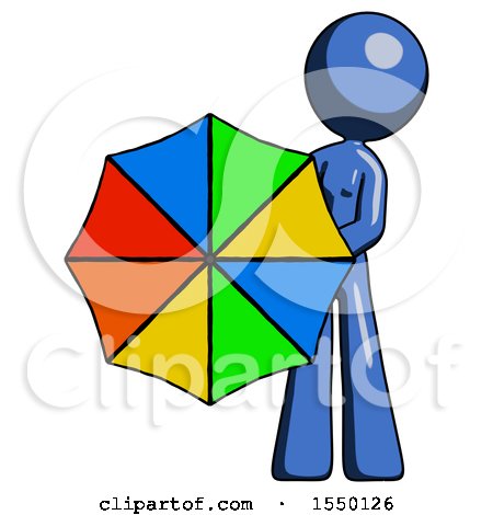 Blue Design Mascot Woman Holding Rainbow Umbrella out to Viewer by Leo Blanchette