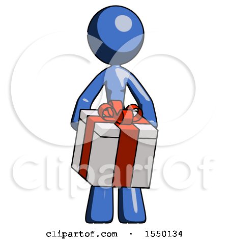 Blue Design Mascot Woman Gifting Present with Large Bow Front View by Leo Blanchette
