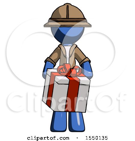Blue Explorer Ranger Man Gifting Present with Large Bow Front View by Leo Blanchette