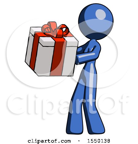 Blue Design Mascot Woman Presenting a Present with Large Red Bow on It by Leo Blanchette
