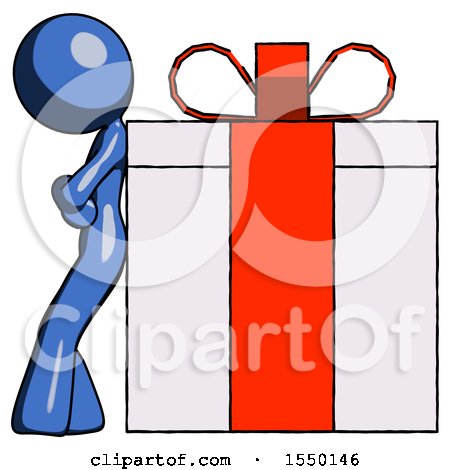 Blue Design Mascot Woman Gift Concept - Leaning Against Large Present by Leo Blanchette