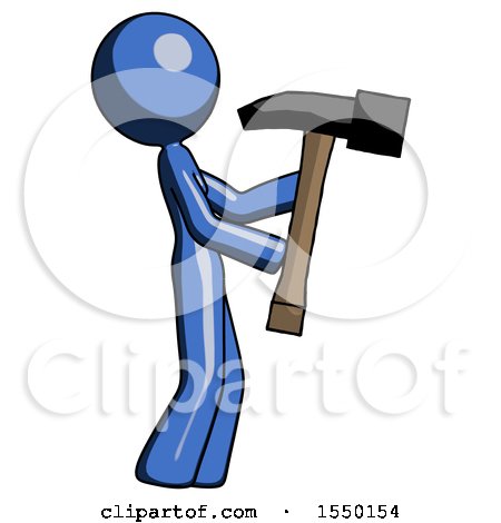 Blue Design Mascot Woman Hammering Something on the Right by Leo Blanchette
