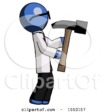 Blue Doctor Scientist Man Hammering Something on the Right by Leo Blanchette