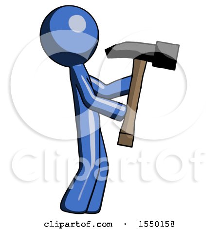 Blue Design Mascot Man Hammering Something on the Right by Leo Blanchette