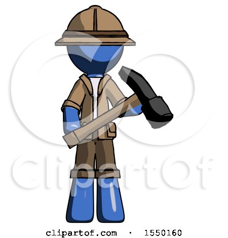 Blue Explorer Ranger Man Holding Hammer Ready to Work by Leo Blanchette