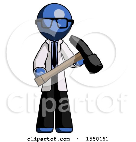 Blue Doctor Scientist Man Holding Hammer Ready to Work by Leo Blanchette