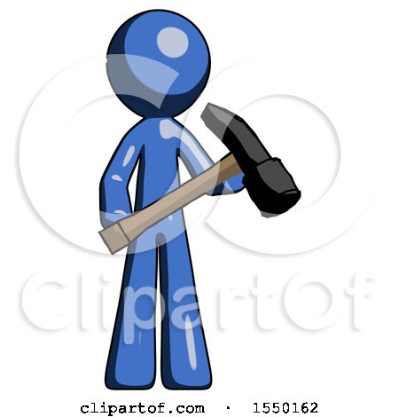 Blue Design Mascot Man Holding Hammer Ready to Work by Leo Blanchette