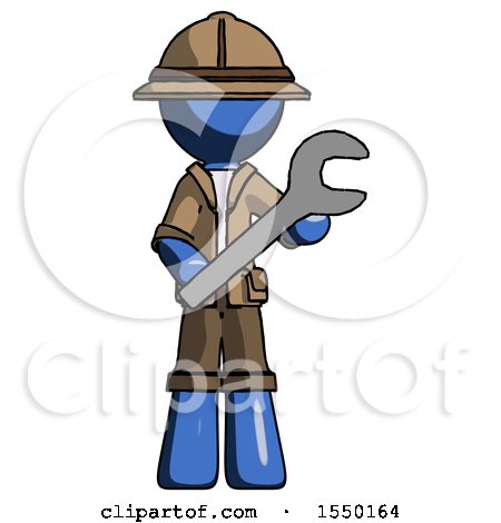 Blue Explorer Ranger Man Holding Large Wrench with Both Hands by Leo Blanchette