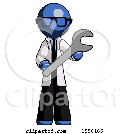Blue Doctor Scientist Man Holding Large Wrench with Both Hands by Leo Blanchette