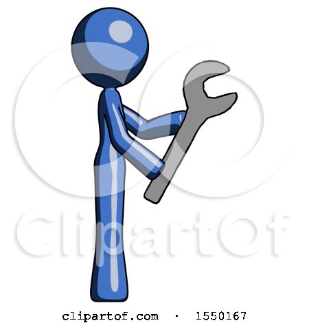 Blue Design Mascot Woman Using Wrench Adjusting Something to Right by Leo Blanchette