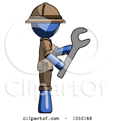 Blue Explorer Ranger Man Using Wrench Adjusting Something to Right by Leo Blanchette