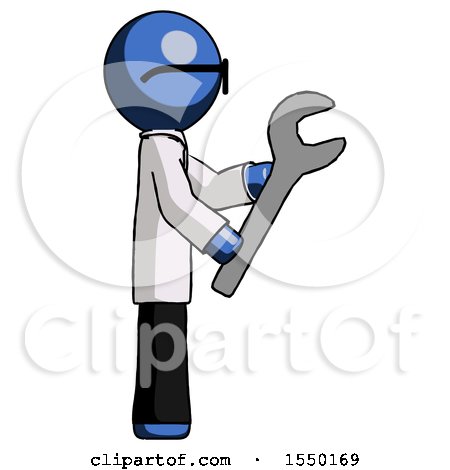Blue Doctor Scientist Man Using Wrench Adjusting Something to Right by Leo Blanchette