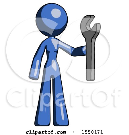 Blue Design Mascot Woman Holding Wrench Ready to Repair or Work by Leo Blanchette