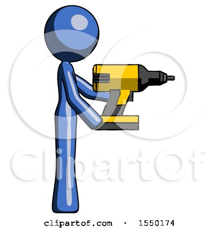 Blue Design Mascot Woman Using Drill Drilling Something on Right Side by Leo Blanchette