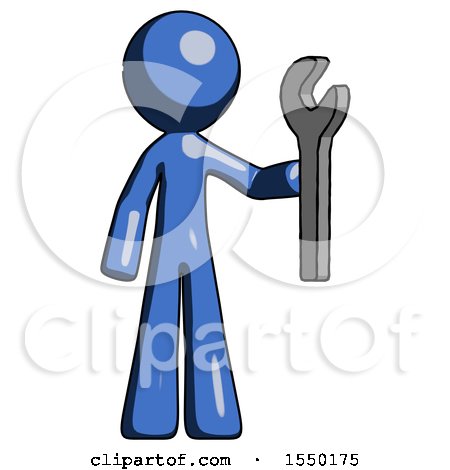Blue Design Mascot Man Holding Wrench Ready to Repair or Work by Leo Blanchette