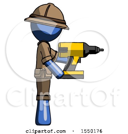 Blue Explorer Ranger Man Using Drill Drilling Something on Right Side by Leo Blanchette
