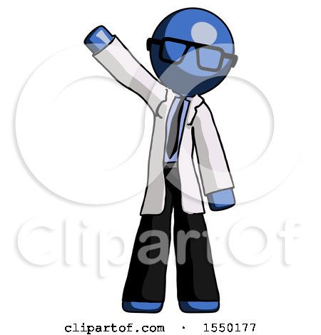 Blue Doctor Scientist Man Waving Emphatically with Right Arm by Leo Blanchette