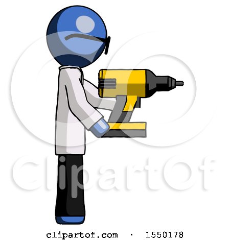 Blue Doctor Scientist Man Using Drill Drilling Something on Right Side by Leo Blanchette