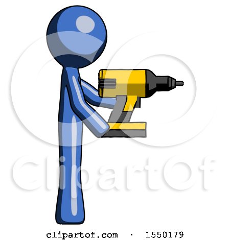 Blue Design Mascot Man Using Drill Drilling Something on Right Side by Leo Blanchette