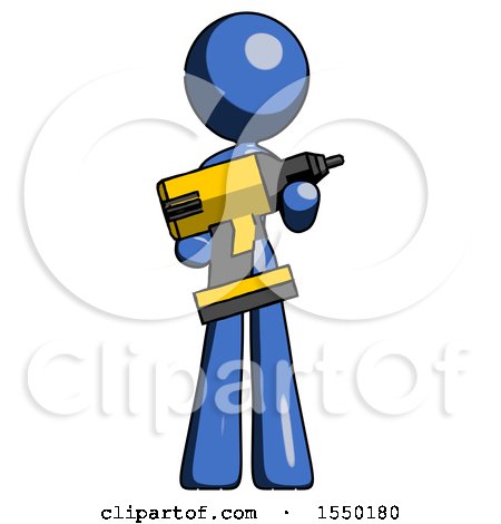 Blue Design Mascot Woman Holding Large Drill by Leo Blanchette