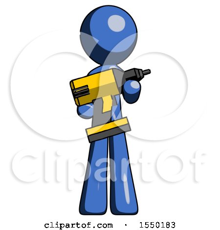 Blue Design Mascot Man Holding Large Drill by Leo Blanchette