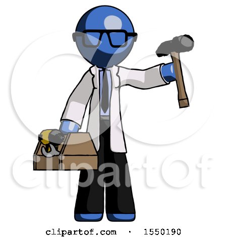 Blue Doctor Scientist Man Holding Tools and Toolchest Ready to Work by Leo Blanchette