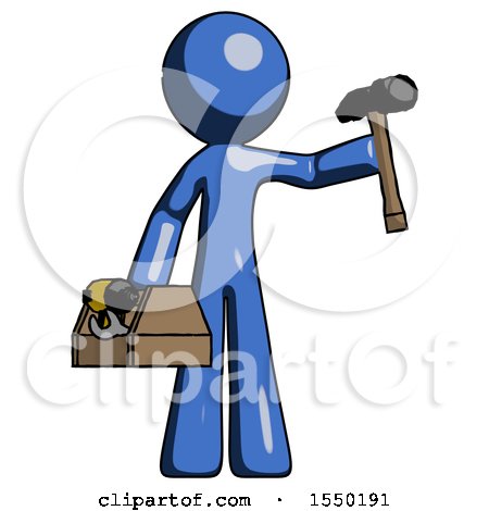 Blue Design Mascot Man Holding Tools and Toolchest Ready to Work by Leo Blanchette
