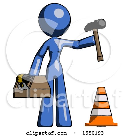 Blue Design Mascot Woman Under Construction Concept, Traffic Cone and Tools by Leo Blanchette