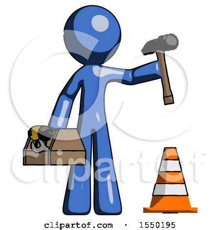 Blue Design Mascot Man Under Construction Concept, Traffic Cone and Tools by Leo Blanchette