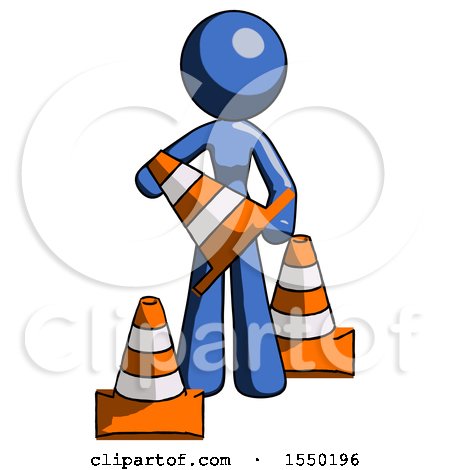Blue Design Mascot Woman Holding a Traffic Cone by Leo Blanchette