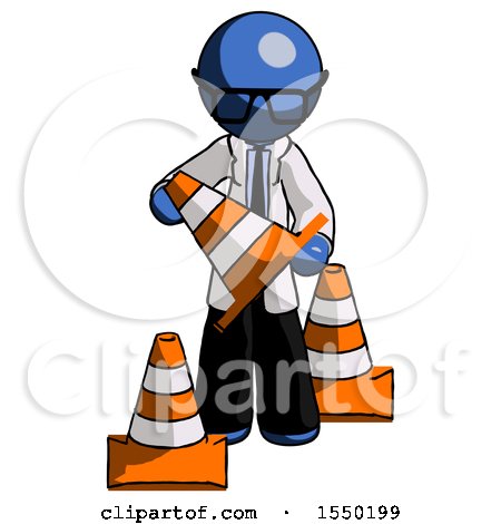 Blue Doctor Scientist Man Holding a Traffic Cone by Leo Blanchette