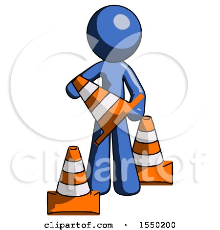 Blue Design Mascot Man Holding a Traffic Cone by Leo Blanchette