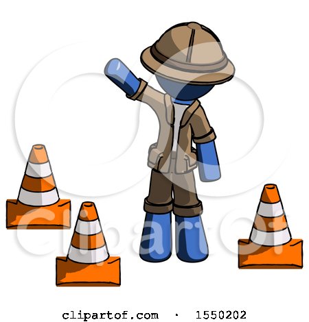Blue Explorer Ranger Man Standing by Traffic Cones Waving by Leo Blanchette