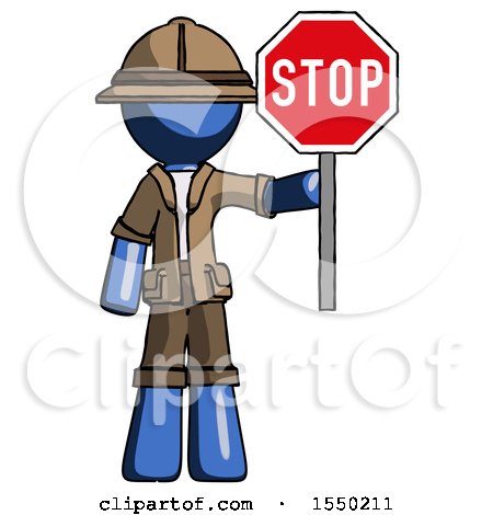 Blue Explorer Ranger Man Holding Stop Sign by Leo Blanchette