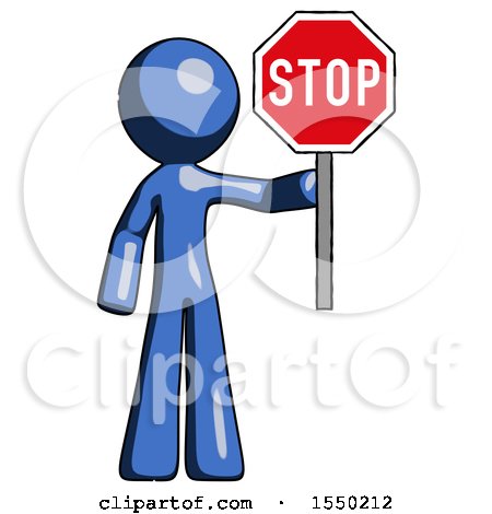 Blue Design Mascot Man Holding Stop Sign by Leo Blanchette