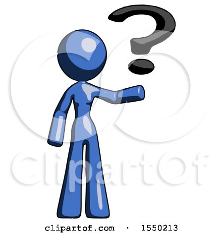 Blue Design Mascot Woman Holding Question Mark to Right by Leo Blanchette
