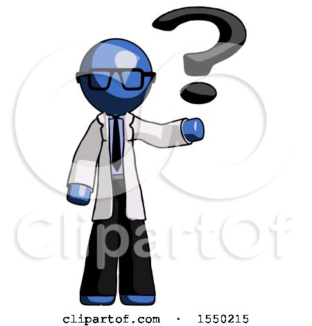 Blue Doctor Scientist Man Holding Question Mark to Right by Leo Blanchette