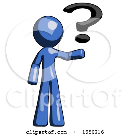 Blue Design Mascot Man Holding Question Mark to Right by Leo Blanchette
