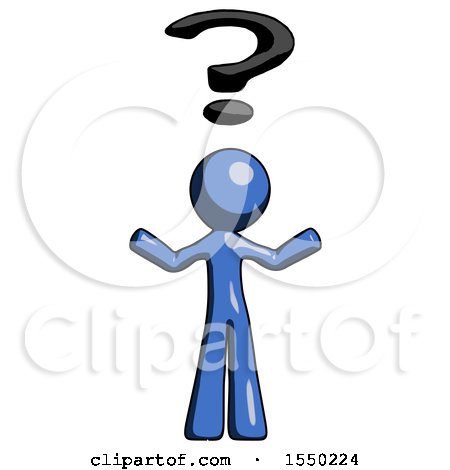 Blue Design Mascot Man with Question Mark Above Head, Confused by Leo Blanchette